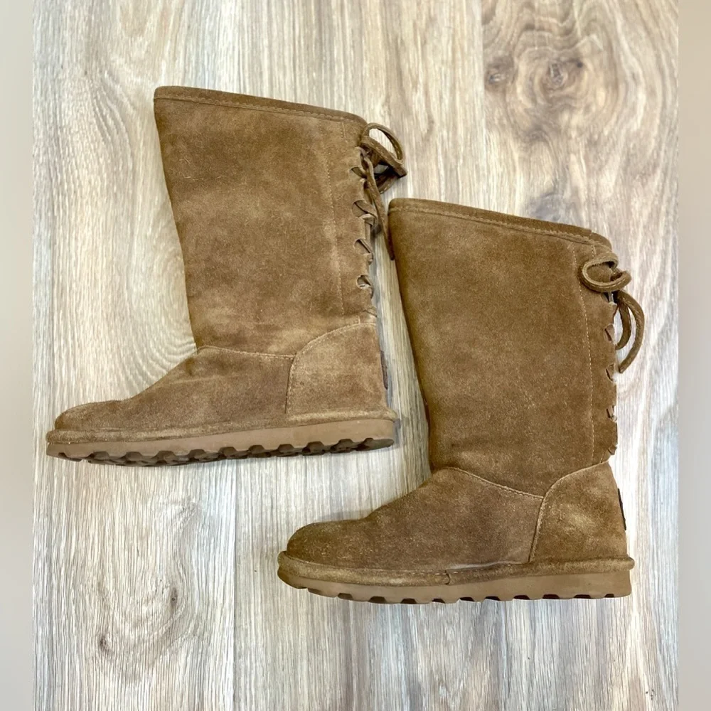 BearPaw Women’s Suede Phyllis Wool Lined Sheepskin Boots Brown Size 5 EUC
